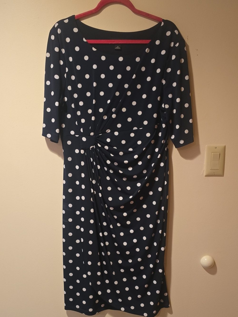 connected apparel Navy and White Polka Dot Midi Dress